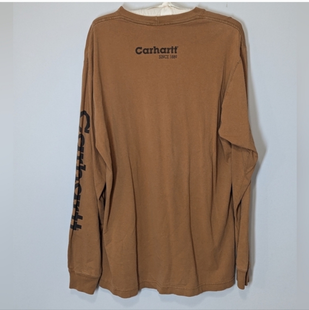Men's Carhartt Brown Long Sleeve Shirt Arm Logo Spell Out Size Medium